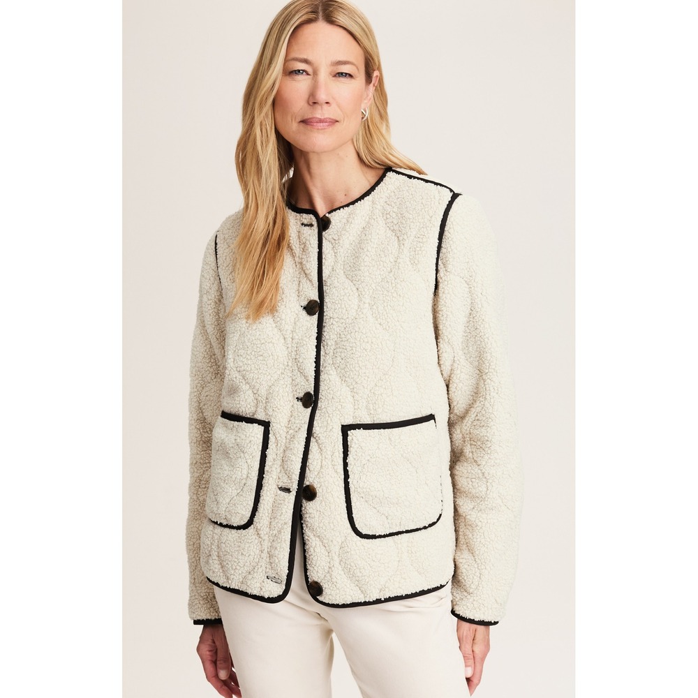 J.JILL XS Ivory Fuzzy Quilted Faux Sherpa Fleece Jacket Coat Insulated Cozy